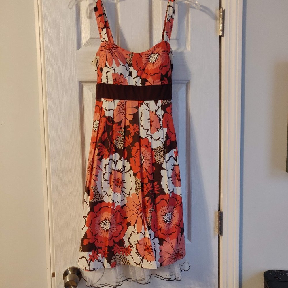 Juniors' Dress with Pink, White & Brown Flowers